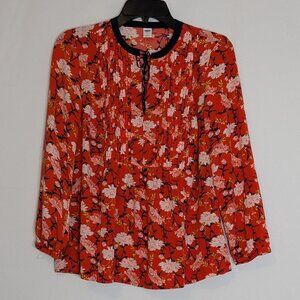 OLD NAVY Orange Floral Rayon 3/4 Sleeve Peasant Boho Top; Size S